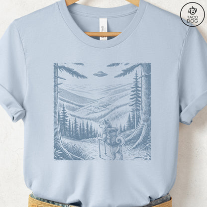 Shiba Inu Hiking T-Shirt Light Blue Taco-Dog