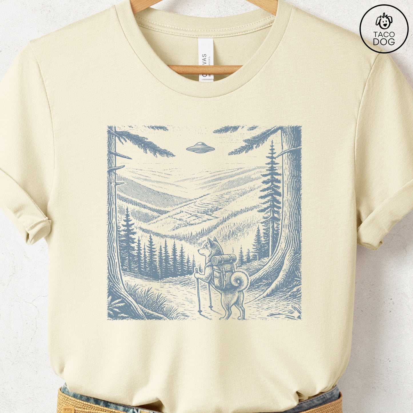 Shiba Inu Hiking T-Shirt Natural Taco-Dog