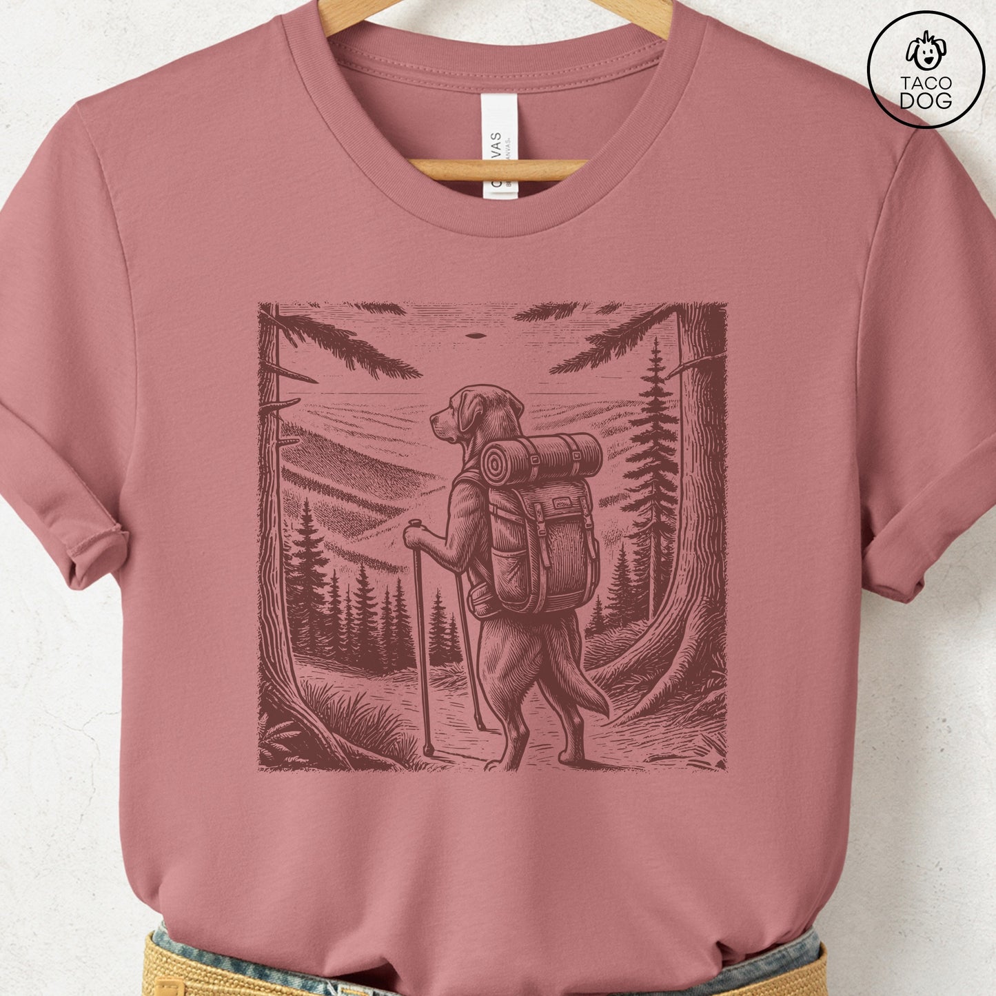 Labrador Retriever Hiking T-Shirt Heather Mauve Taco-Dog