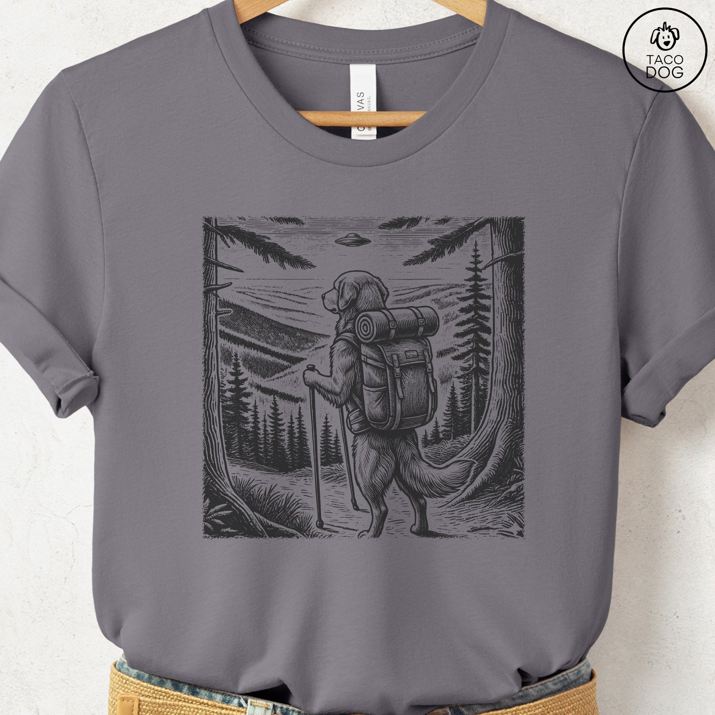 Golden Retriever Hiking T-Shirt Storm Taco-Dog