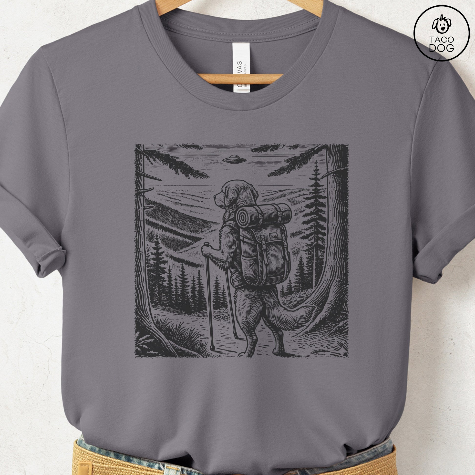 Golden Retriever Hiking T-Shirt Storm Taco-Dog