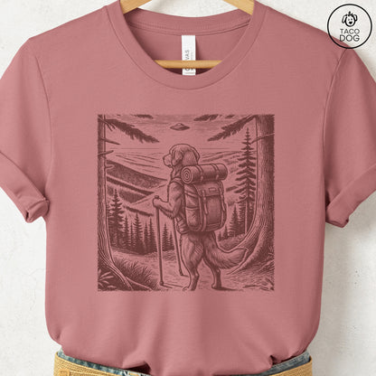 Golden Retriever Hiking T-Shirt Heather Mauve Taco-Dog