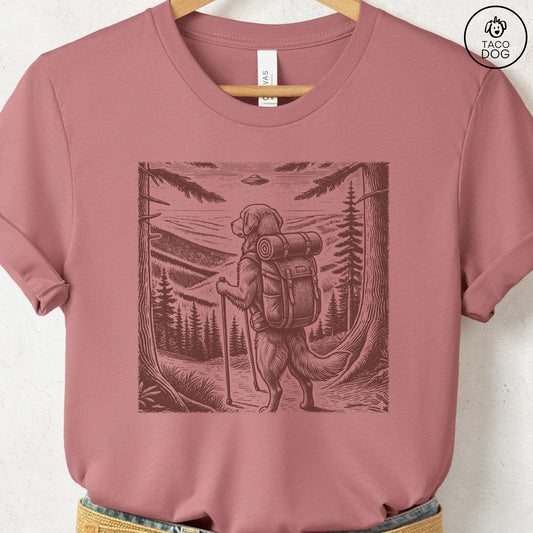 Golden Retriever Hiking T-Shirt Heather Mauve Taco-Dog