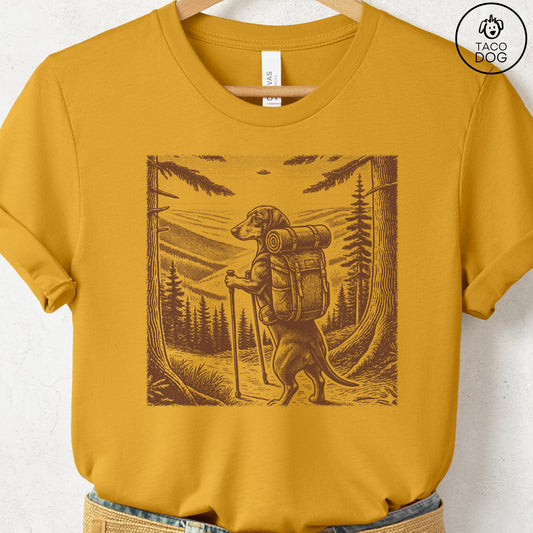 Dachshund Weenie Hiking T-Shirt Mustard