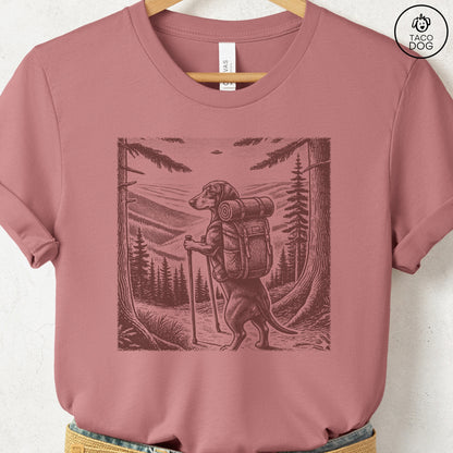 Dachshund Weenie Hiking T-Shirt Heather Mauve Taco-Dog