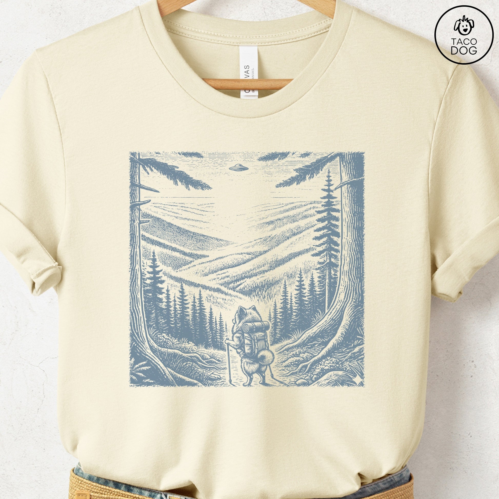 Pomeranian Hiking T-Shirt Natural Taco-Dog