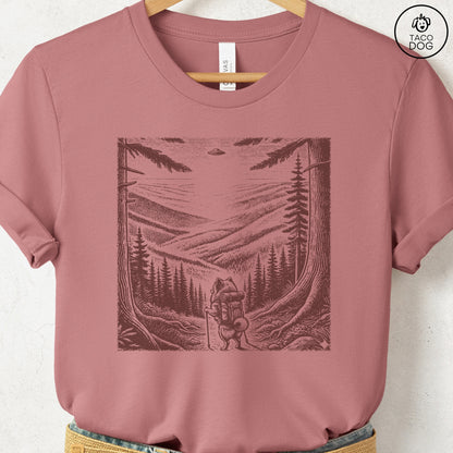 Pomeranian Hiking T-Shirt Heather Mauve Taco-Dog