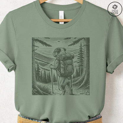 English Bulldog Hiking T-Shirt Sage Taco-Dog