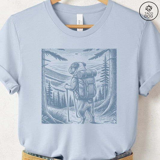 English Bulldog Hiking T-Shirt Light Blue