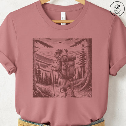 English Bulldog Hiking T-Shirt Heather Mauve Taco-Dog