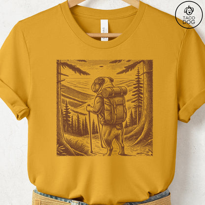 English Bulldog Hiking T-Shirt Mustard Taco-Dog