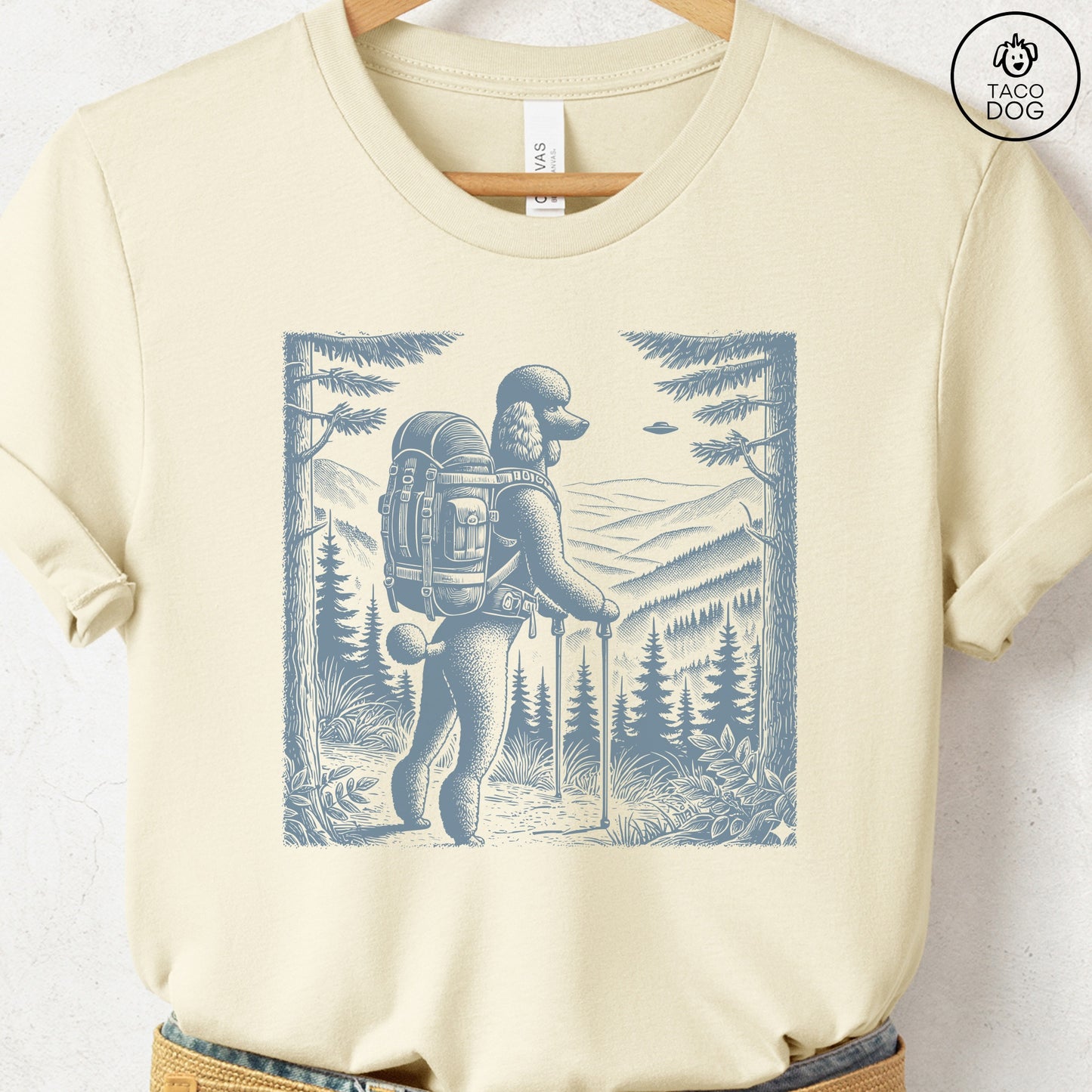 Poodle Hiking T-Shirt Natural Taco-Dog