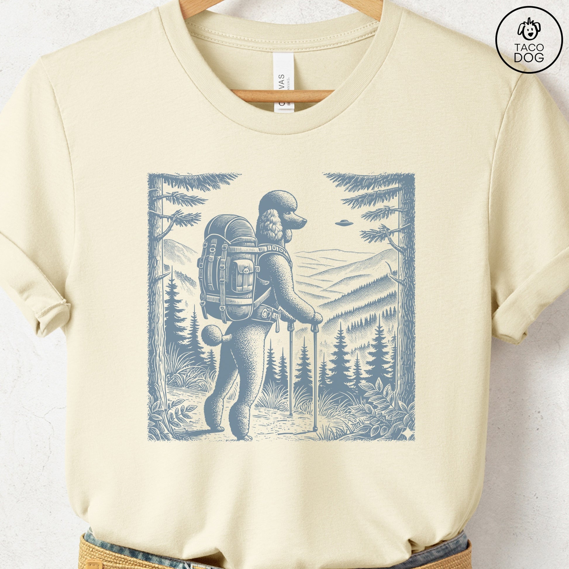 Poodle Hiking T-Shirt Natural Taco-Dog