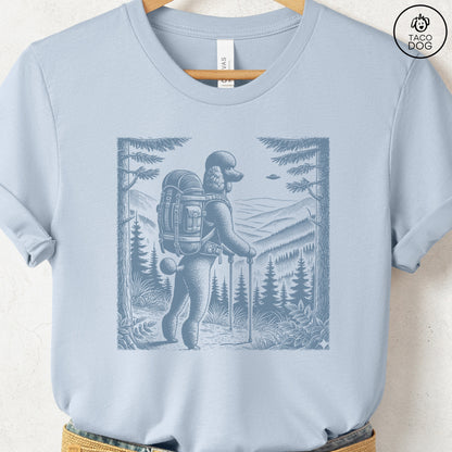 Poodle Hiking T-Shirt Light Blue Taco-Dog