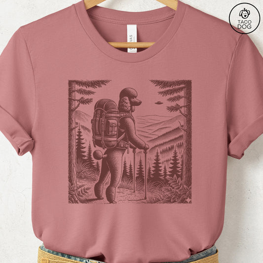 Poodle Hiking T-Shirt Heather Mauve Taco-Dog