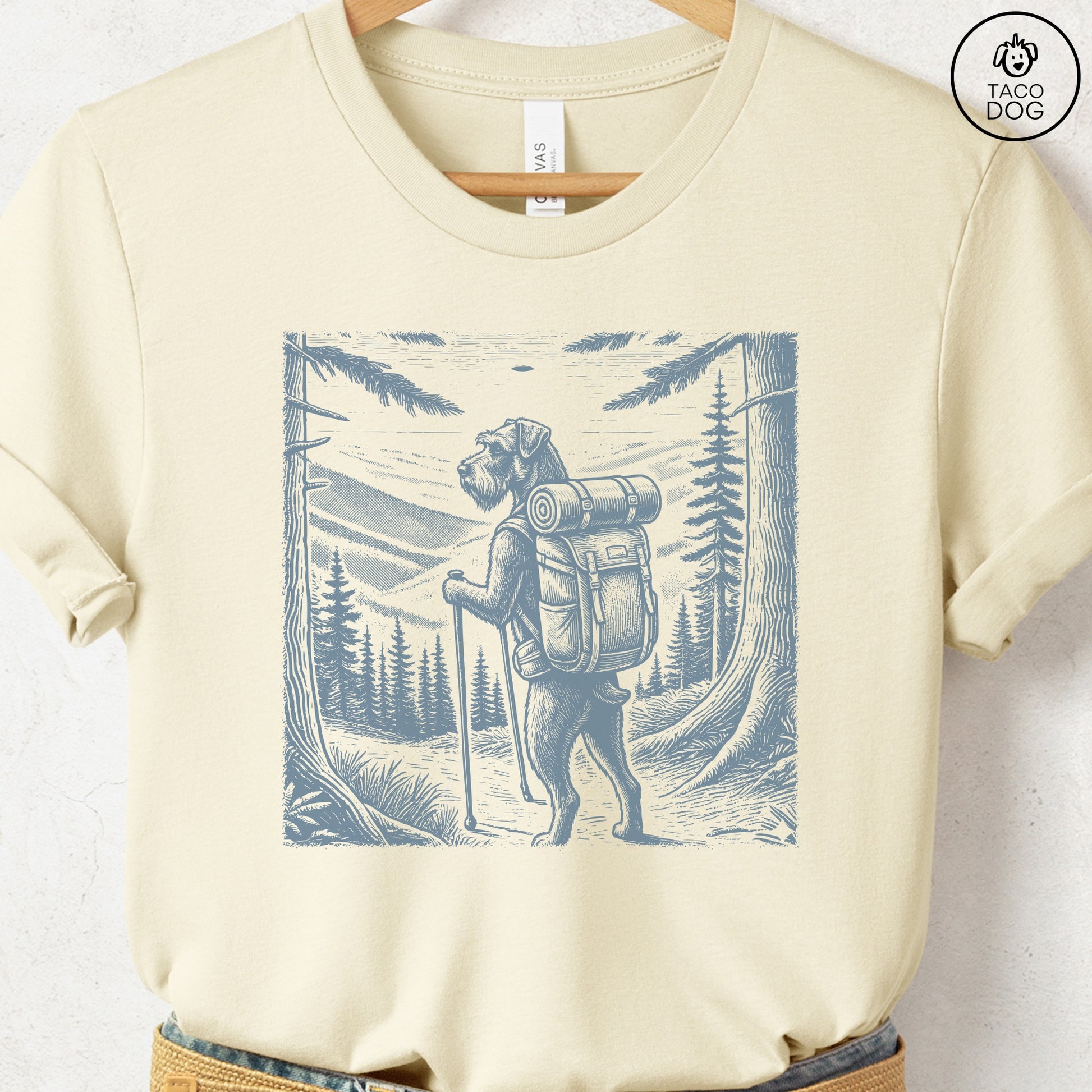 Schnauzer Hiking T-Shirt Natural Taco-Dog