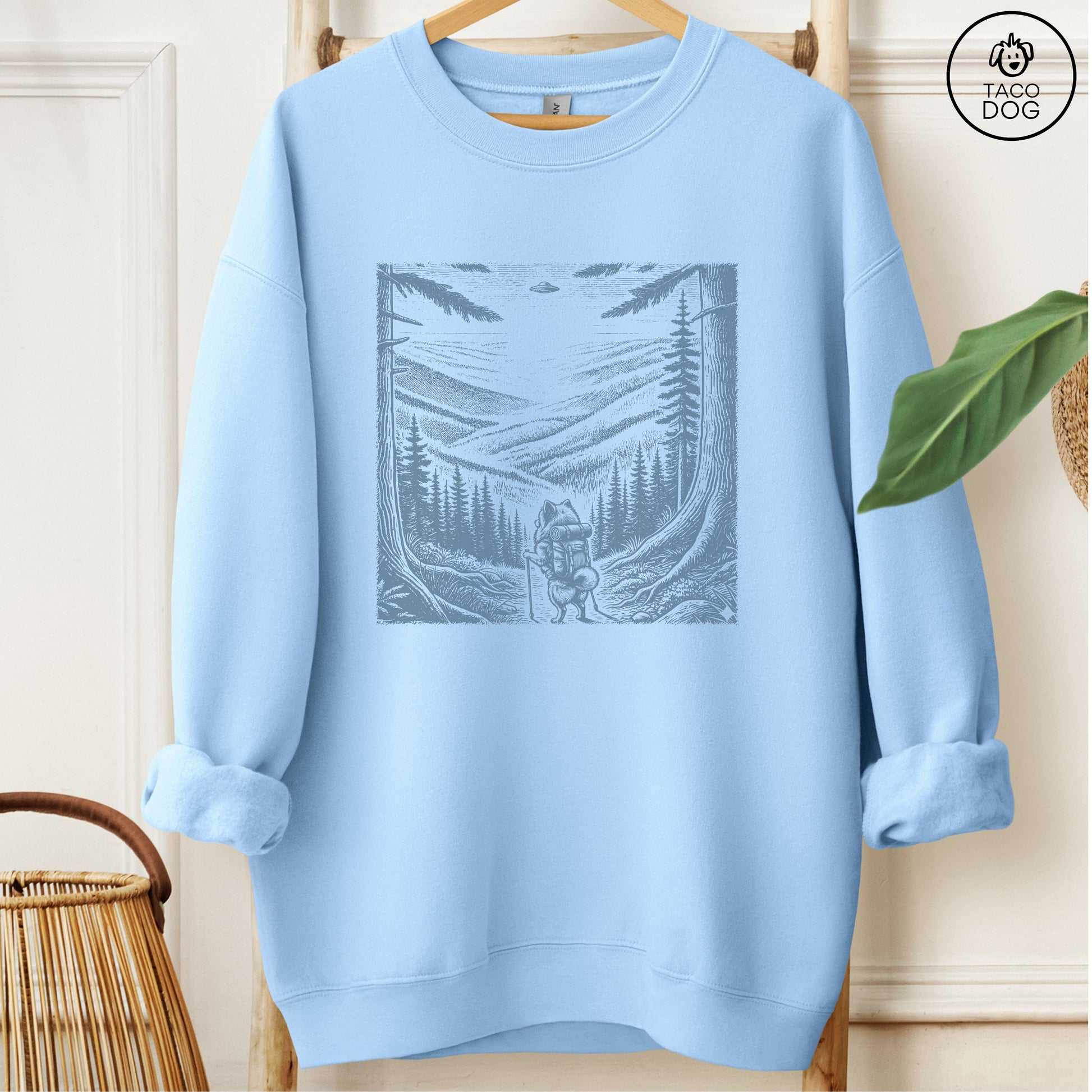 Pomeranian Hiking Sweatshirt Light Blue Taco-Dog