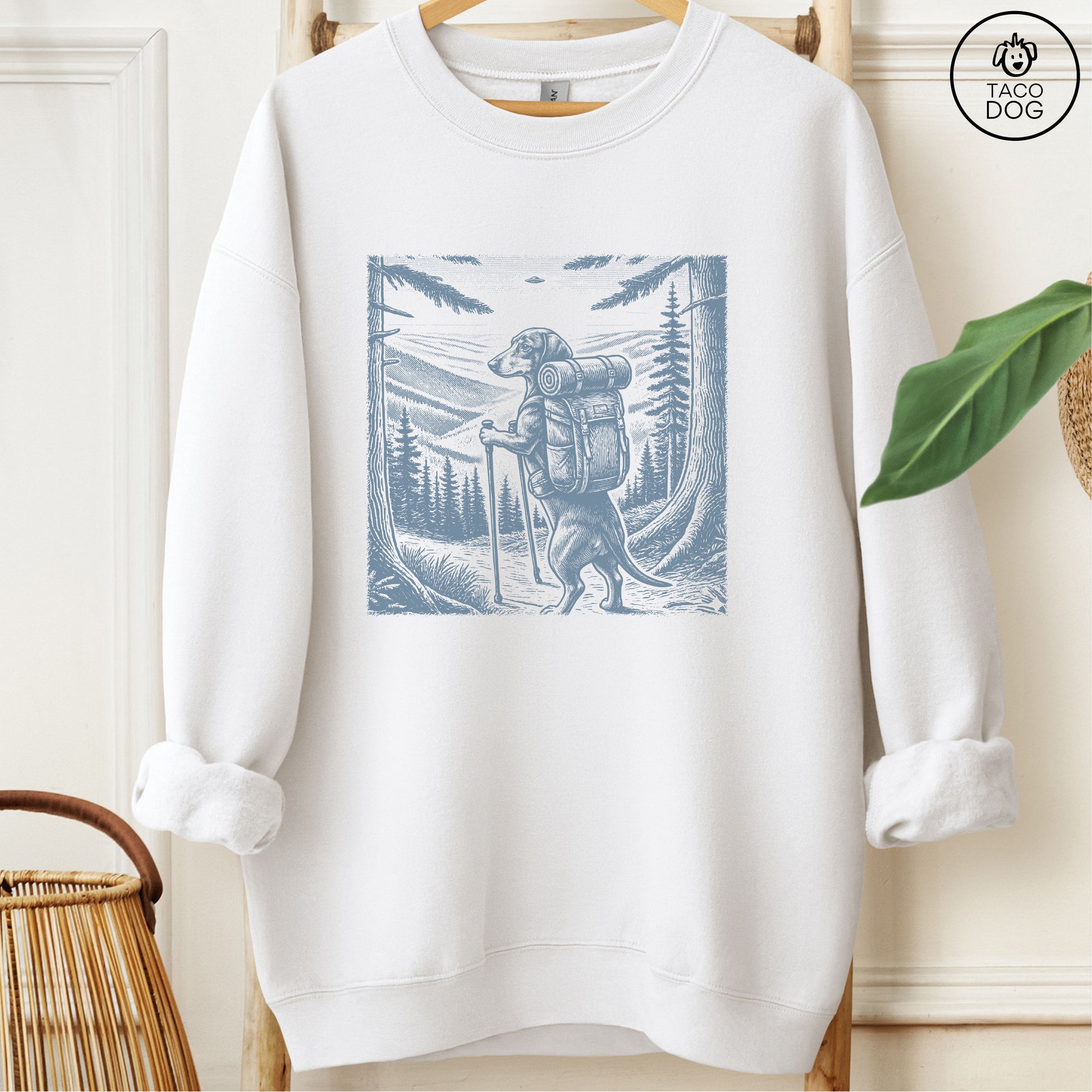 Dachshund Weenie Hiking Sweatshirt White Taco-Dog