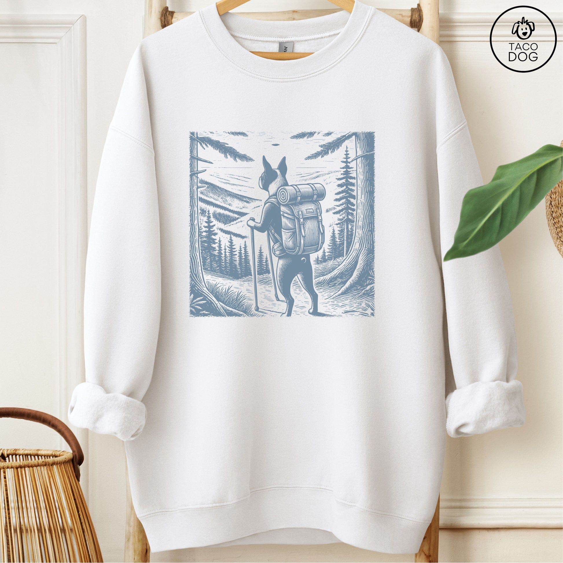 Boston Terrier Hiking Sweatshirt White Taco-Dog