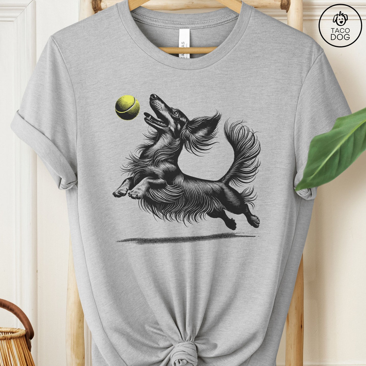 Dachshund Weenie Tennis Ball T-Shirt Athletic Heather Gray Taco-Dog