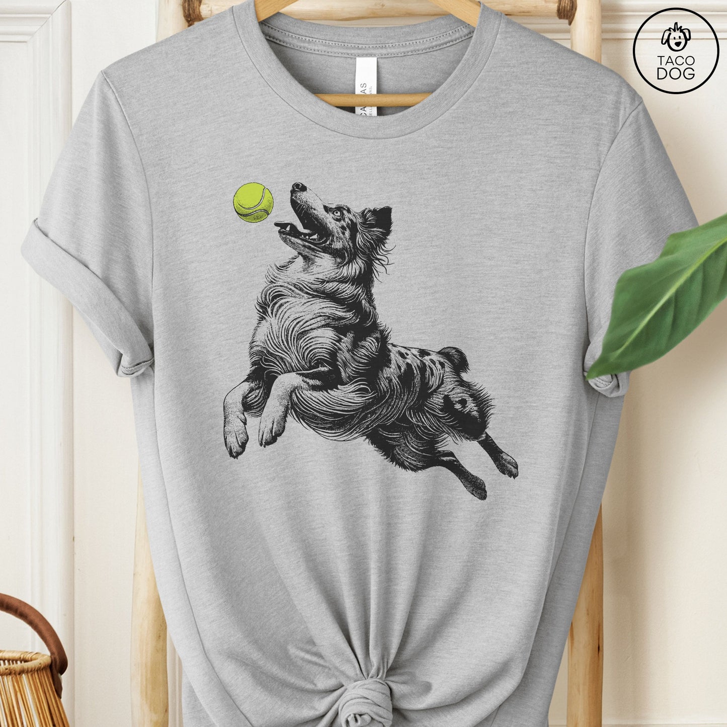 Australian Shepherd Aussie Tennis Ball T-Shirt Athletic Heather Taco-Dog
