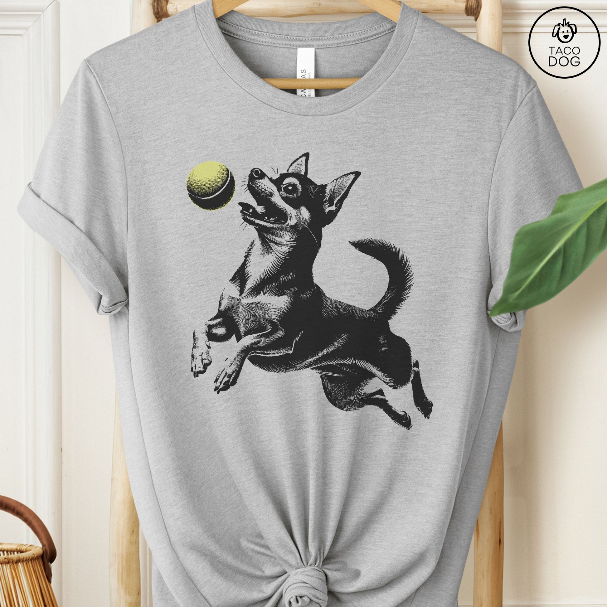 Chihuahua Tennis Ball T-Shirt Athletic Heather Taco-Dog