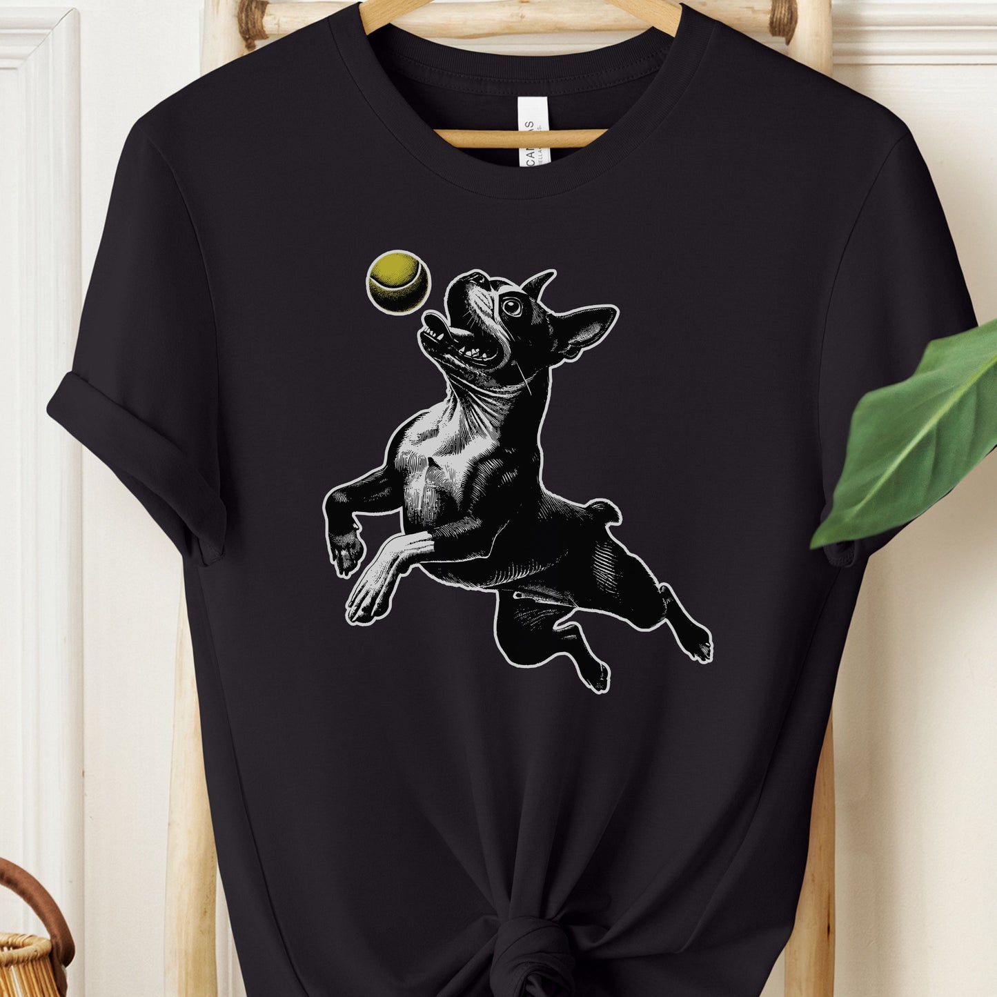 Boston Terrier Tennis Ball T-Shirt Black Taco-Dog