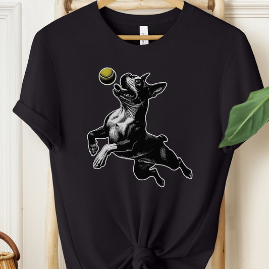 Boston Terrier Tennis Ball T-Shirt Black Taco-Dog