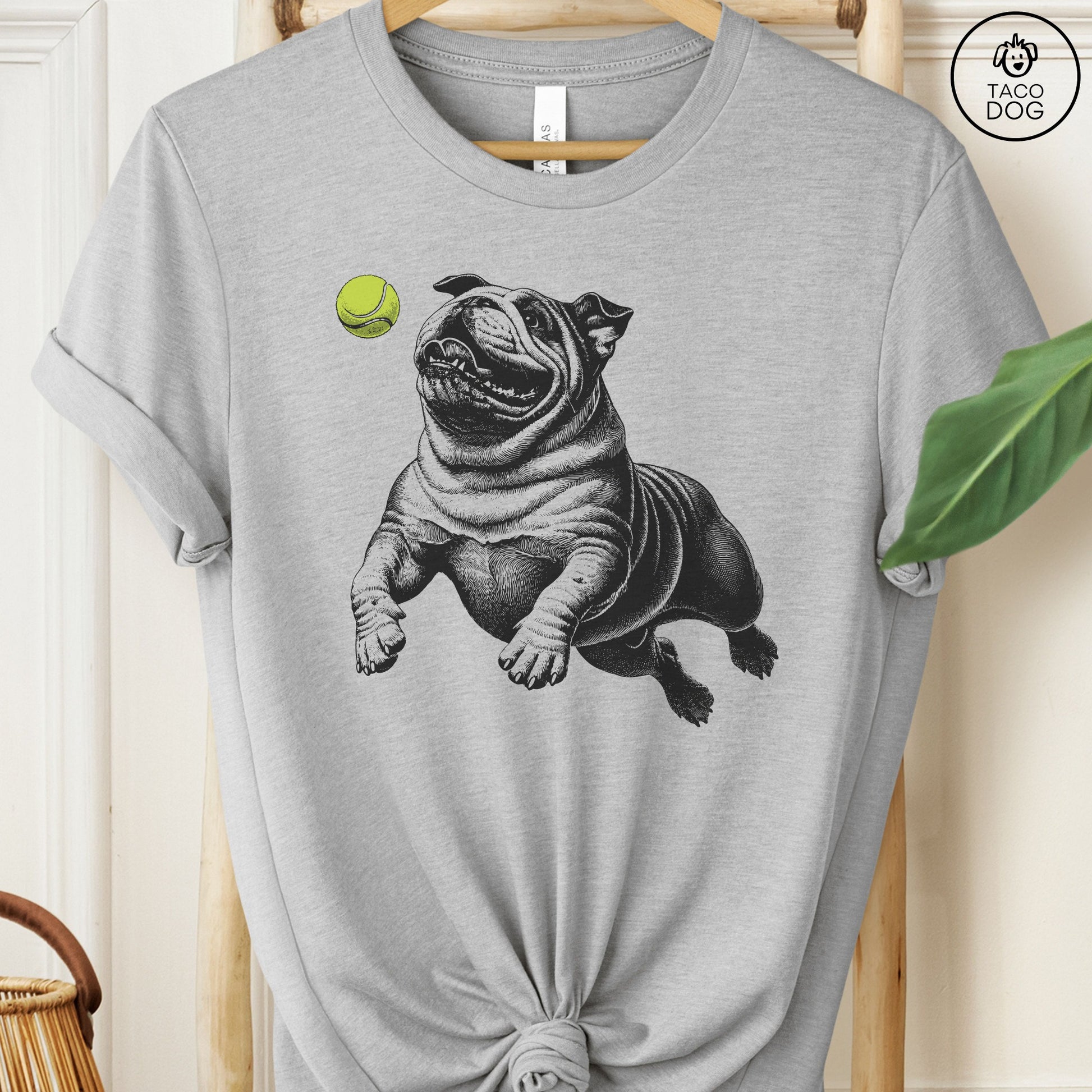 English Bulldog Tennis Ball T-Shirt Athletic Heather Taco-Dog