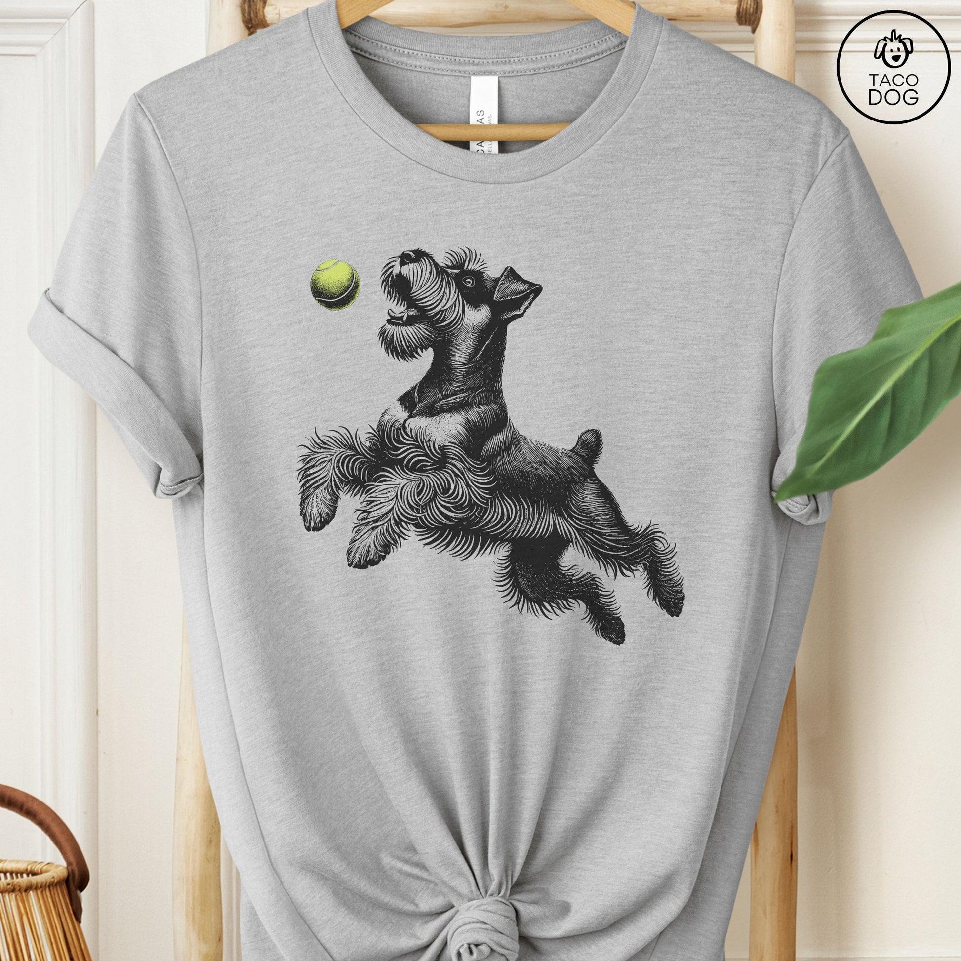Schnauzer Tennis Ball T-Shirt Athletic Heather Taco-Dog
