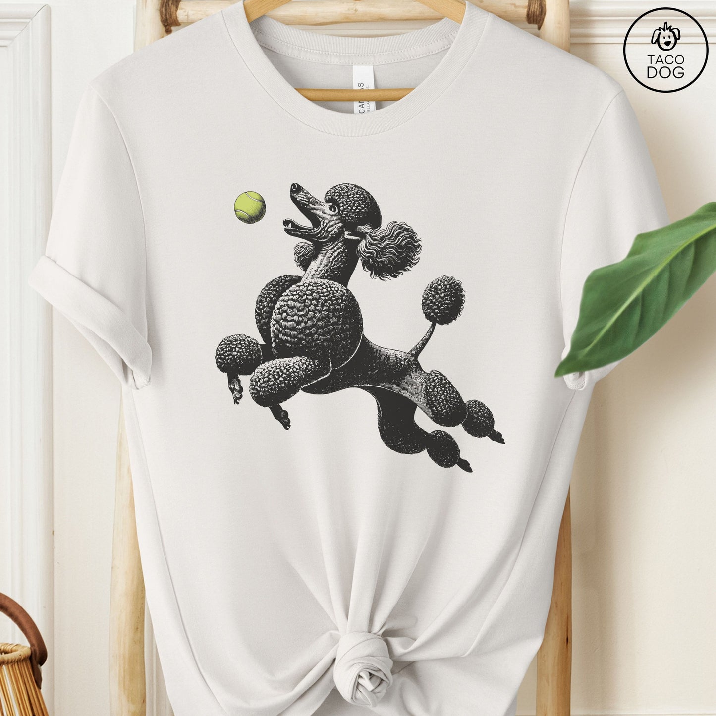 Poodle Tennis Ball T-Shirt Vintage White Taco-Dog