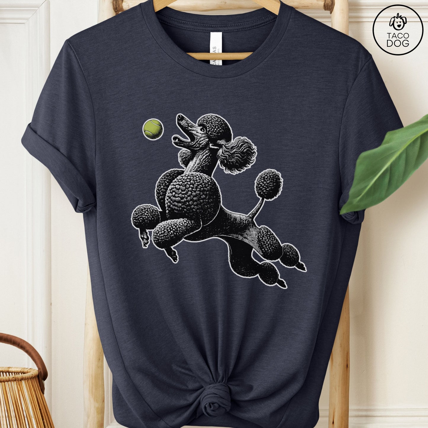 Poodle Tennis Ball T-Shirt Heather Midnight Navy Taco-Dog
