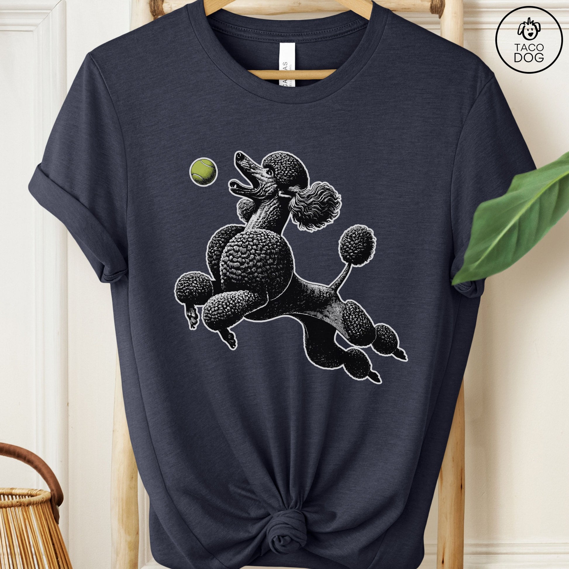 Poodle Tennis Ball T-Shirt Heather Midnight Navy Taco-Dog