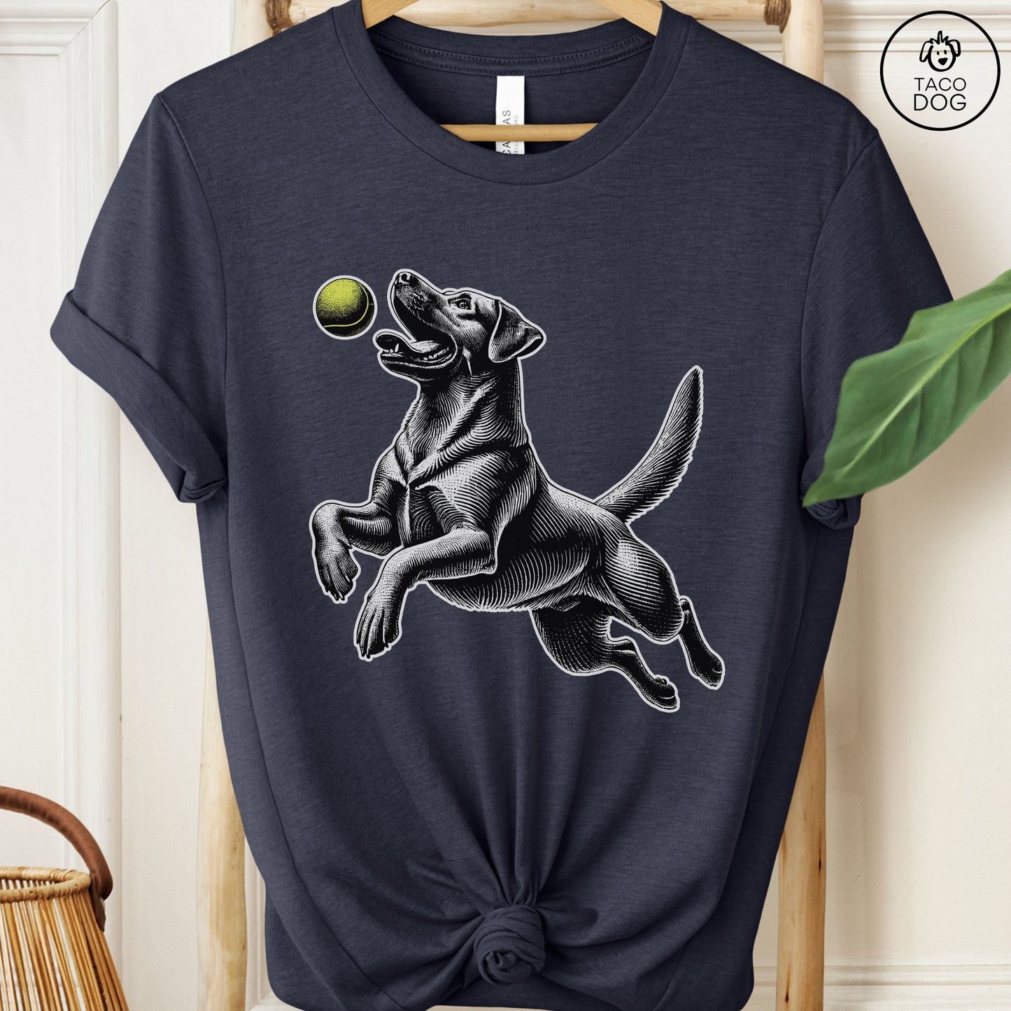 Labrador Retriever Lab Tennis Ball T-Shirt Heather Midnight Navy Taco-Dog