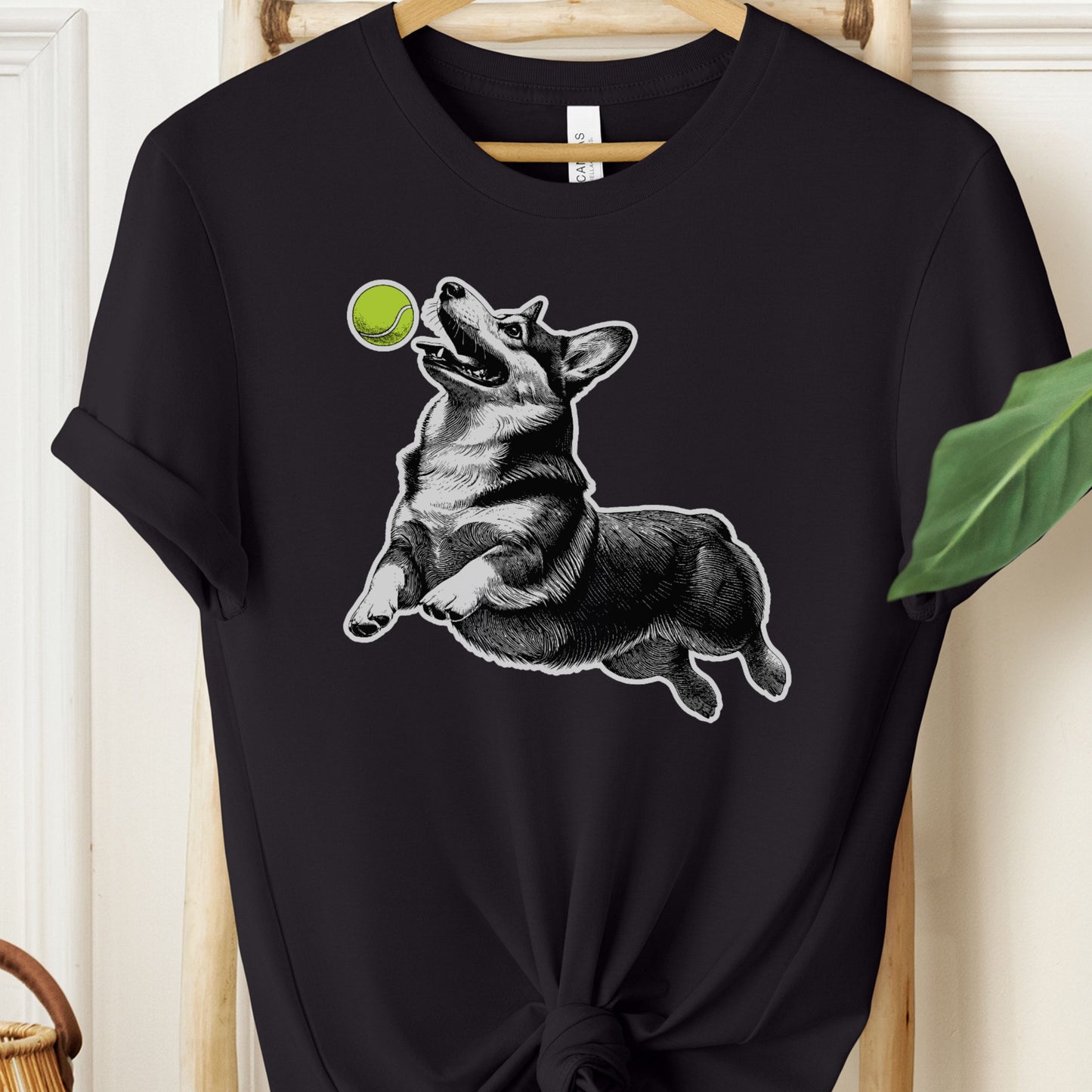 Corgi Tennis Ball T-Shirt Black Taco-Dog