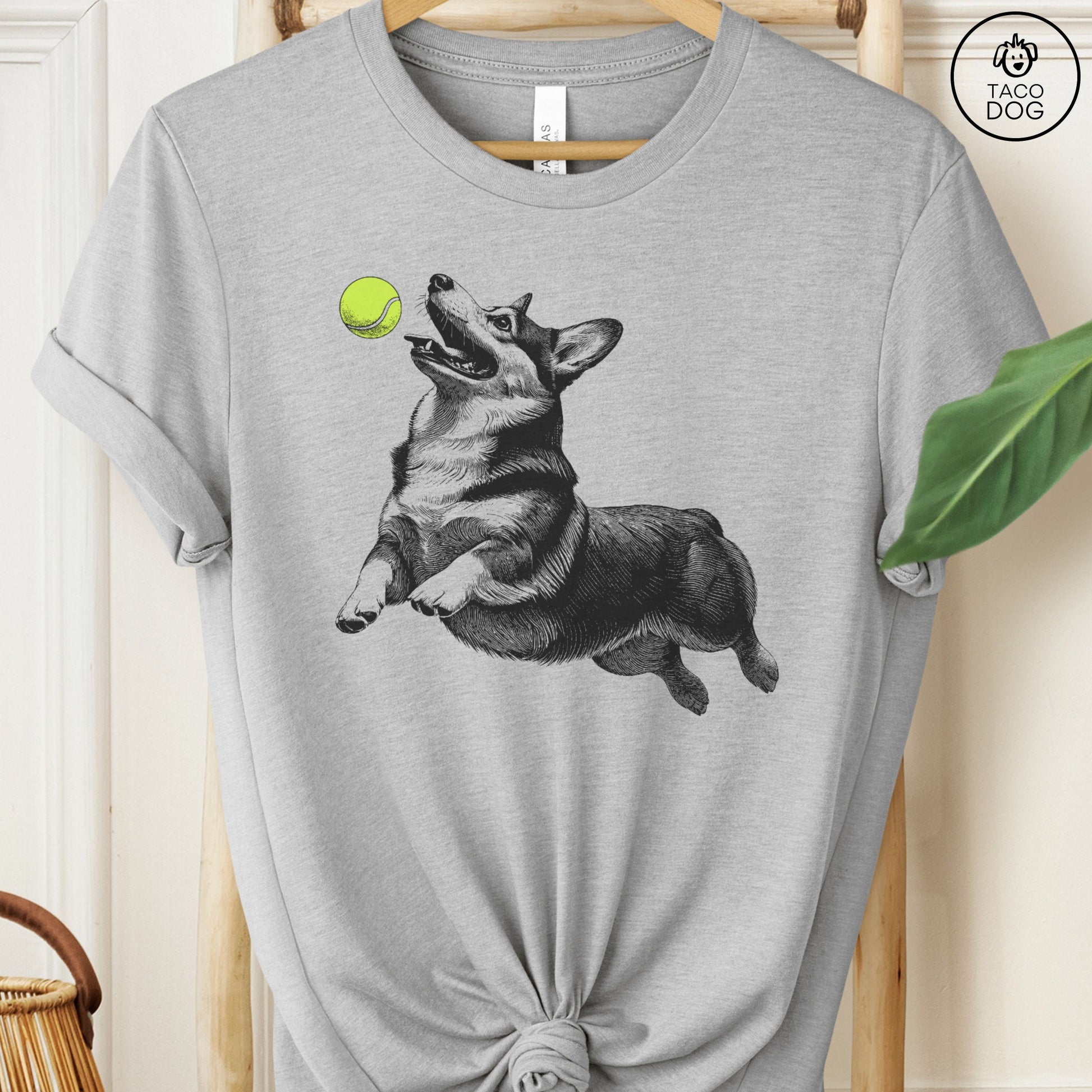 Corgi Tennis Ball T-Shirt Athletic Heather Taco-Dog