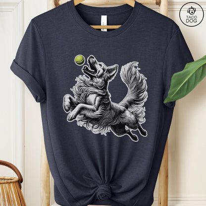 Golden Retriever Tennis Ball T-Shirt Heather Midnight Navy Taco-Dog