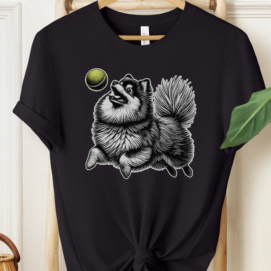 Pomeranian Tennis Ball T-Shirt Black Taco-Dog