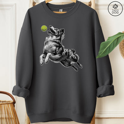 Australian Shepherd Aussie Tennis Ball Sweatshirt Charcoal Taco-Dog