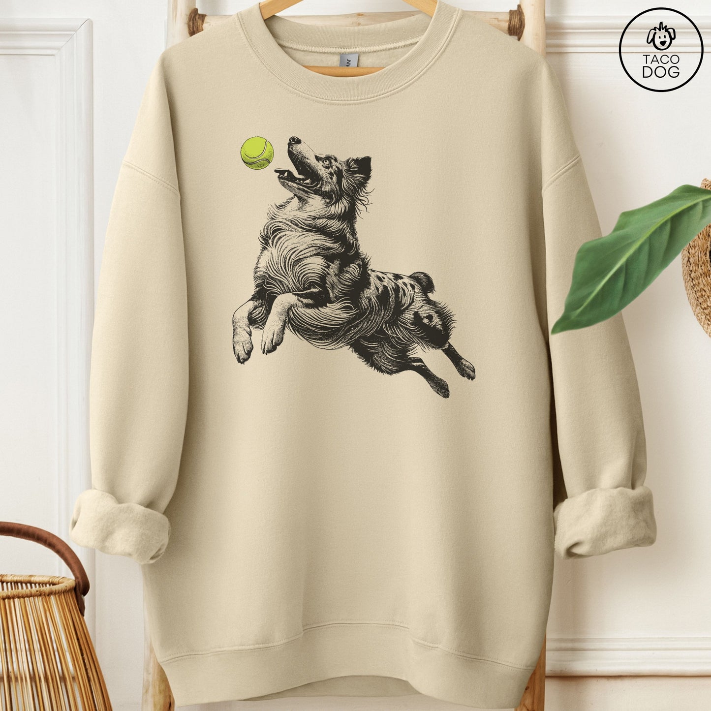 Australian Shepherd Aussie Tennis Ball Sweatshirt Sand Taco-Dog