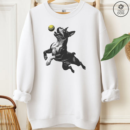 Boston Terrier Tennis Ball Sweatshirt White Taco-Dog