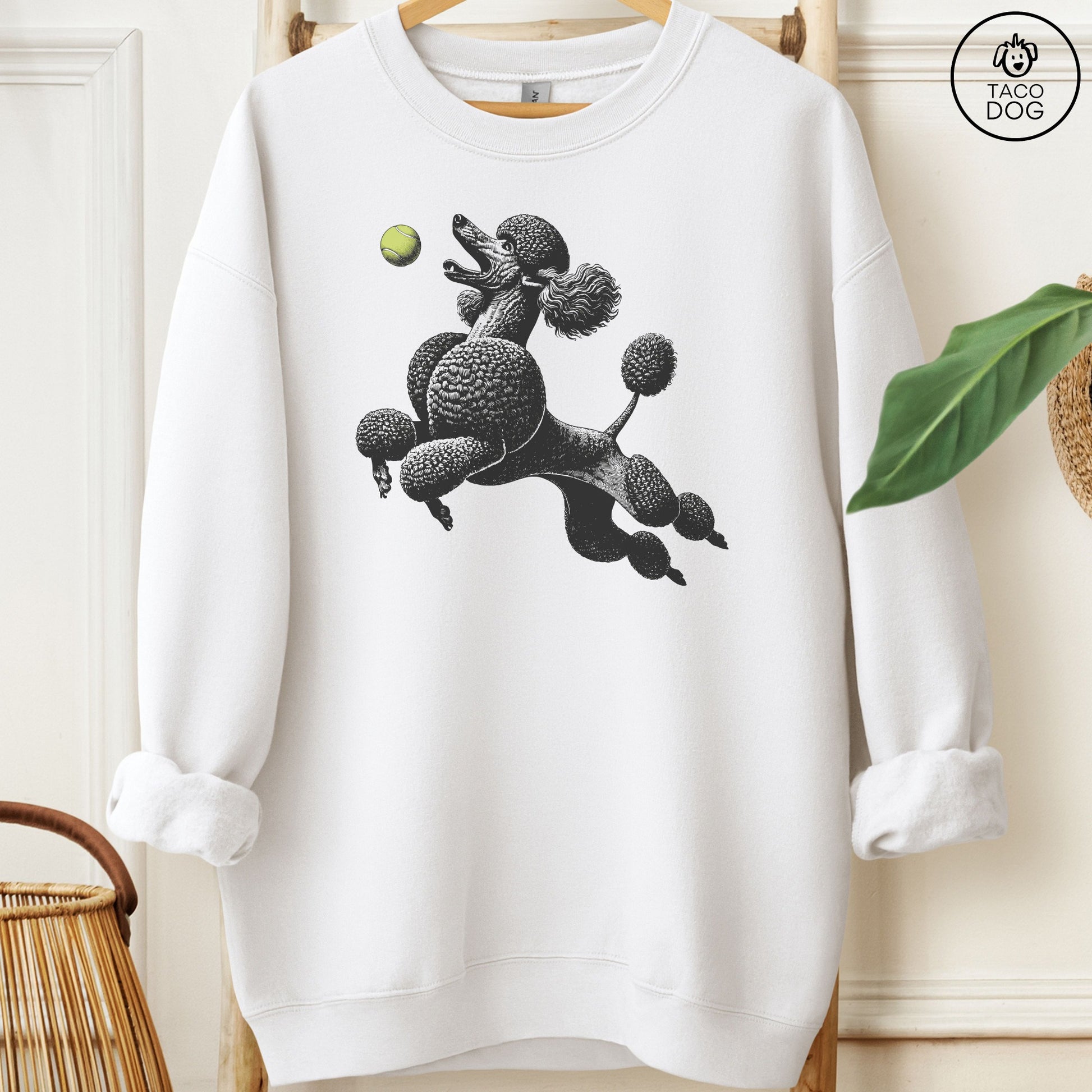 Poodle Tennis Ball Sweatshirt White