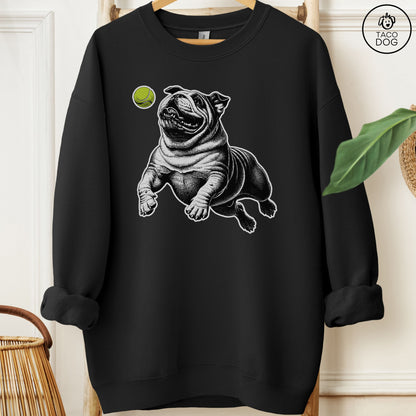 English Bulldog Tennis Ball Sweatshirt Black Taco-Dog