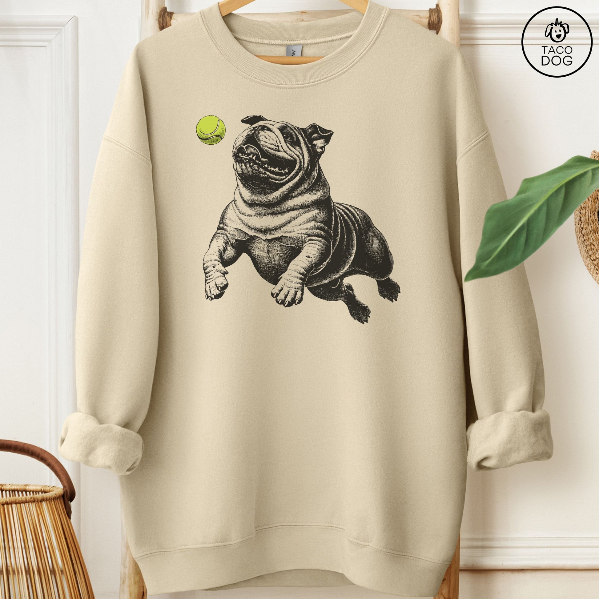 English Bulldog Tennis Ball Sweatshirt Sand Taco-Dog