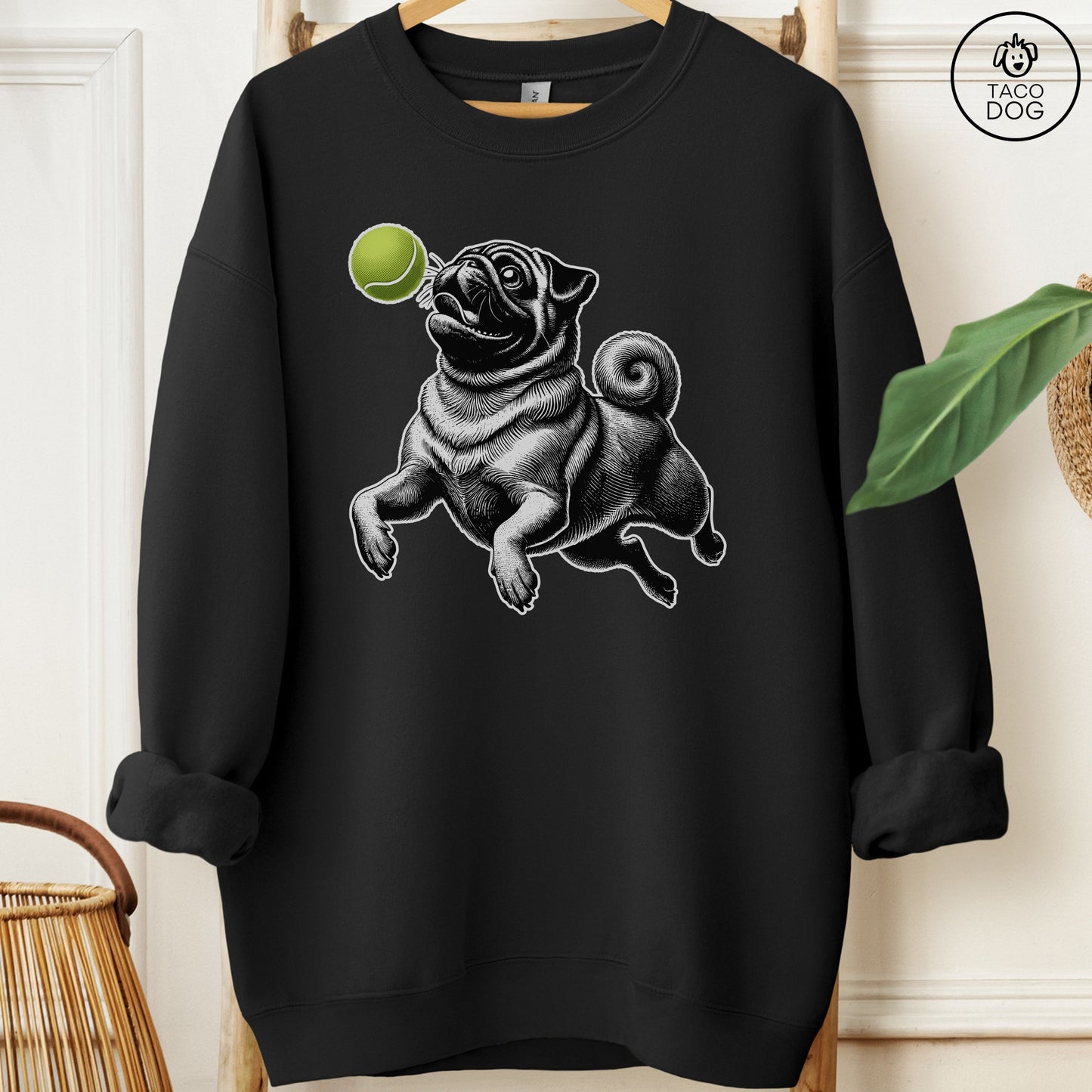 Pug Tennis Ball Sweatshirt Black