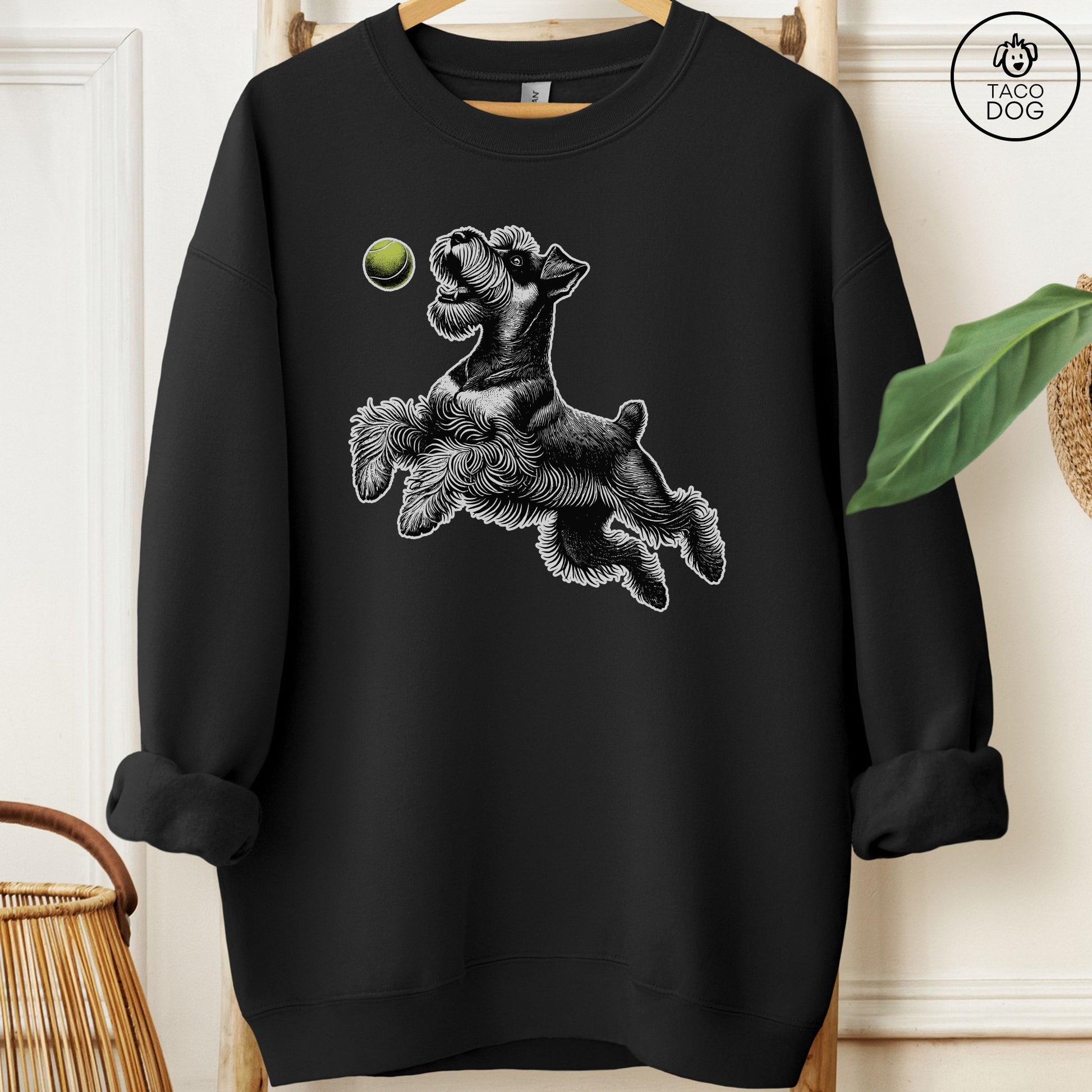 Schnauzer Tennis Ball Sweatshirt Black Taco-Dog