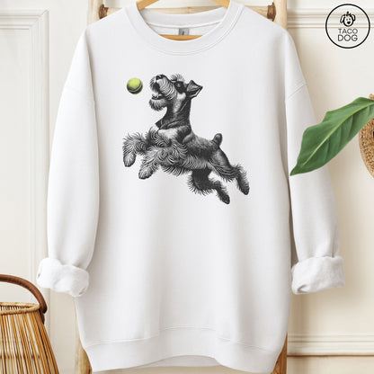 Schnauzer Tennis Ball Sweatshirt White Taco-Dog