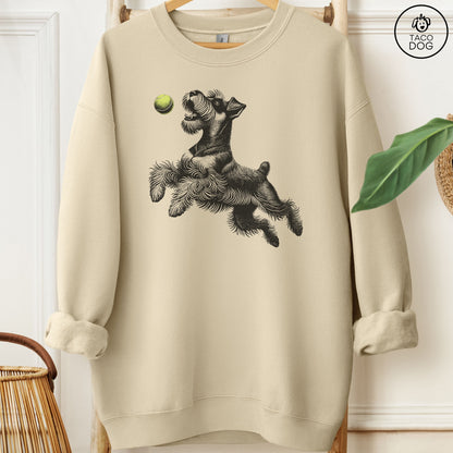 Schnauzer Tennis Ball Sweatshirt Sand Taco-Dog
