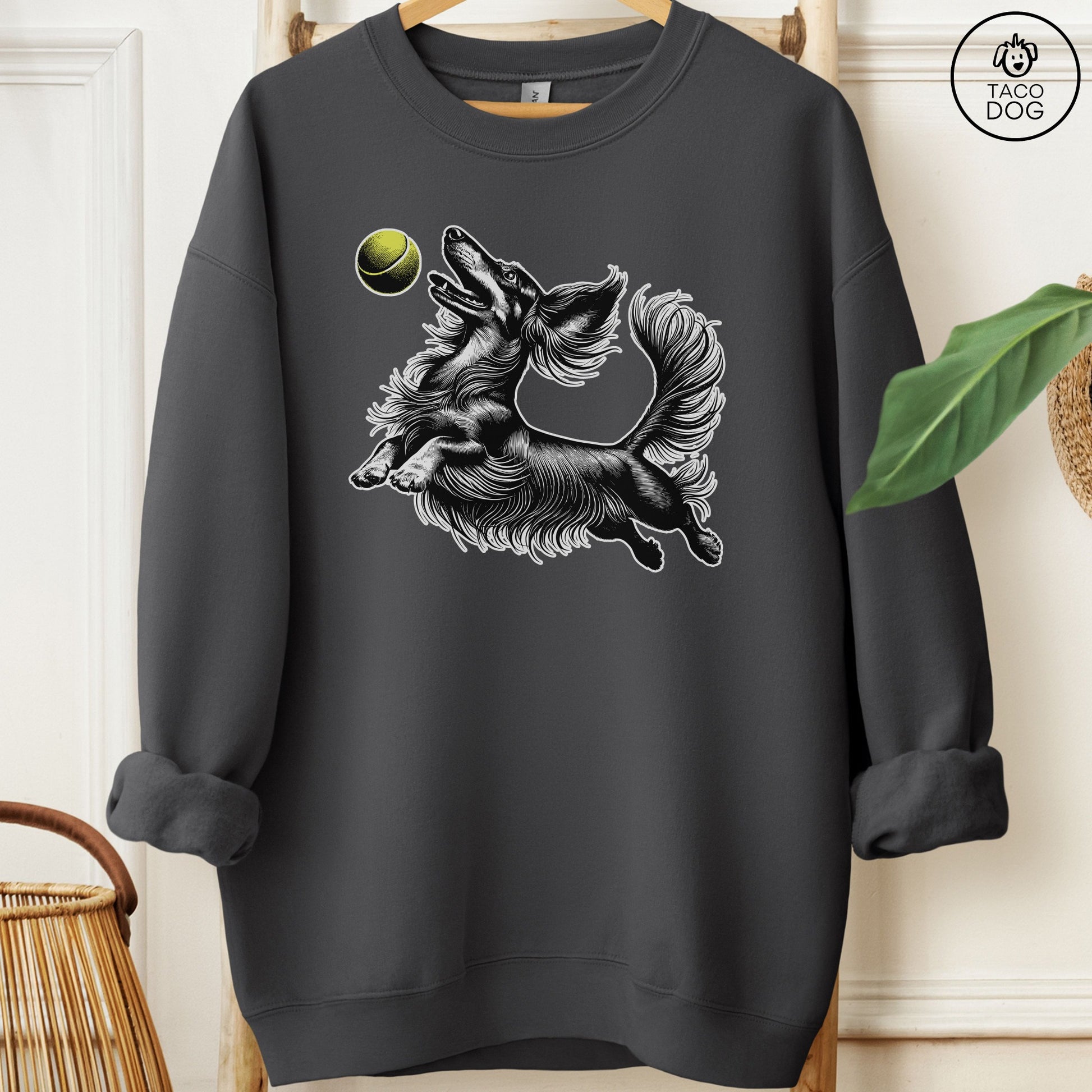 Dachshund Weenie Tennis Ball Sweatshirt Charcoal Taco-Dog