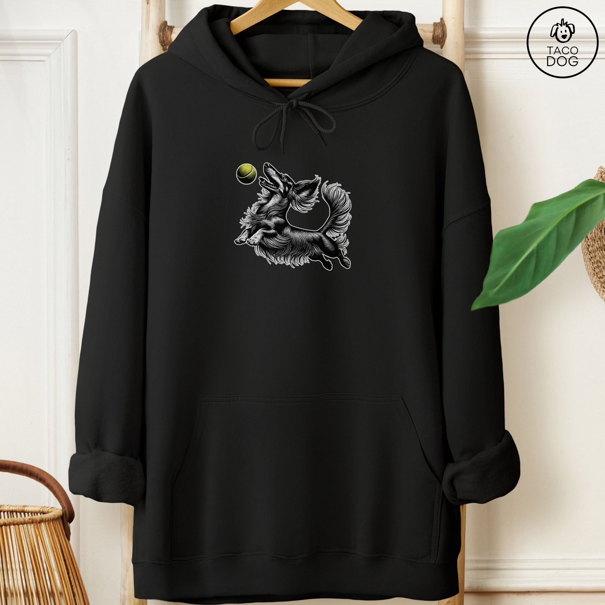 Dachshund Weenie Tennis Ball Hoodie Black Taco-Dog